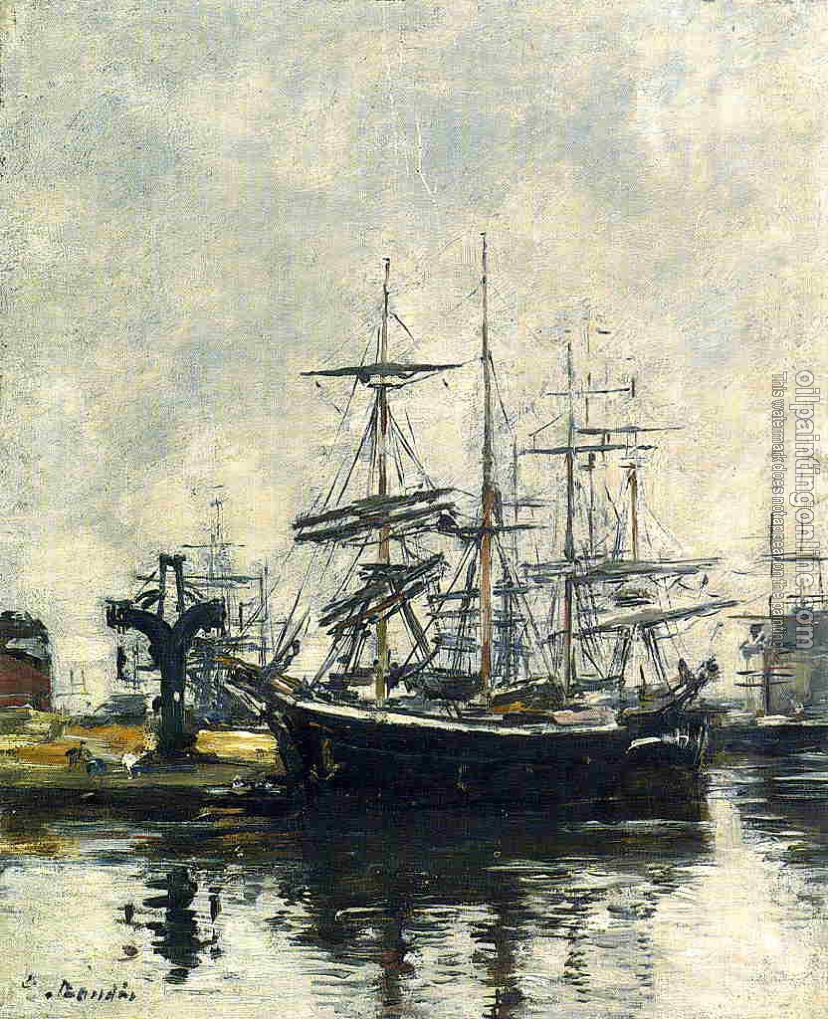 Boudin, Eugene - Le Havre, Sailboats at Dock, Basin de la Barre